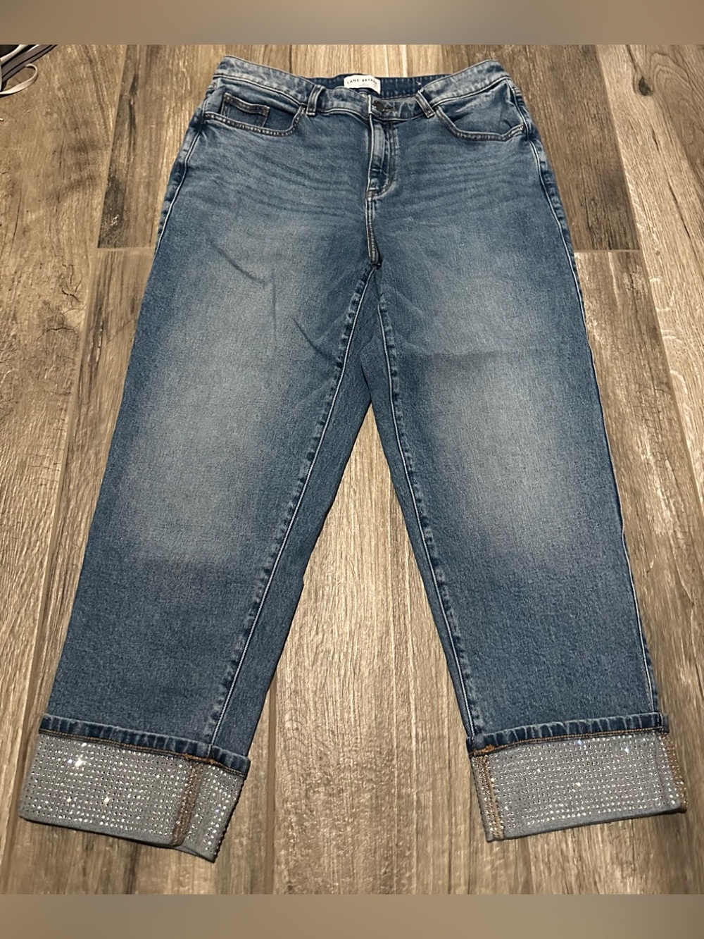 Lane Bryant Faded Blue Relaxed Jeans with Rhinestone Cuffs